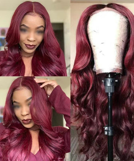 European Style Wine Red Big Wave Curly Hair Women