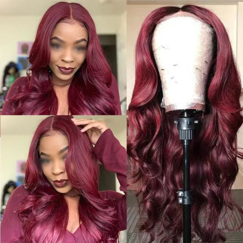 European Style Wine Red Big Wave Curly Hair Women