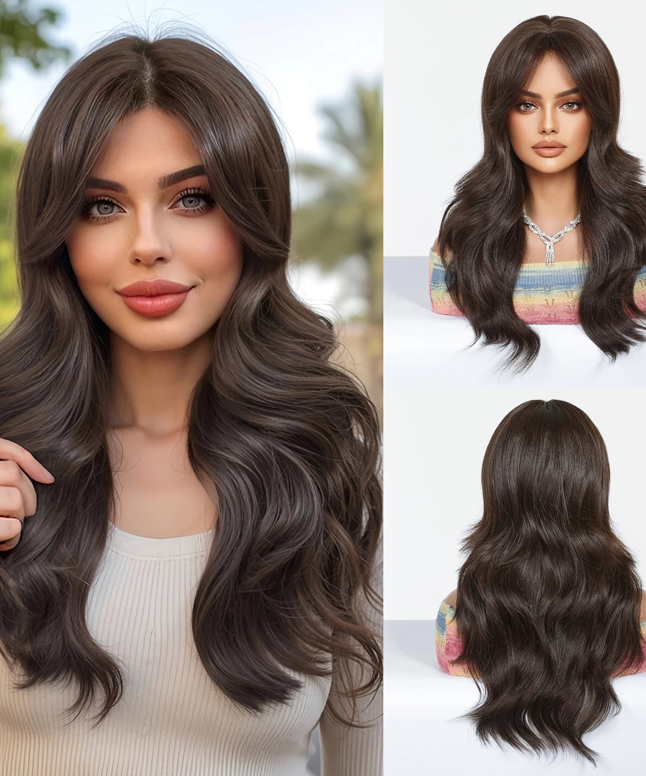 EASIHAIR Long Curly Synthetic Wigs with Bangs