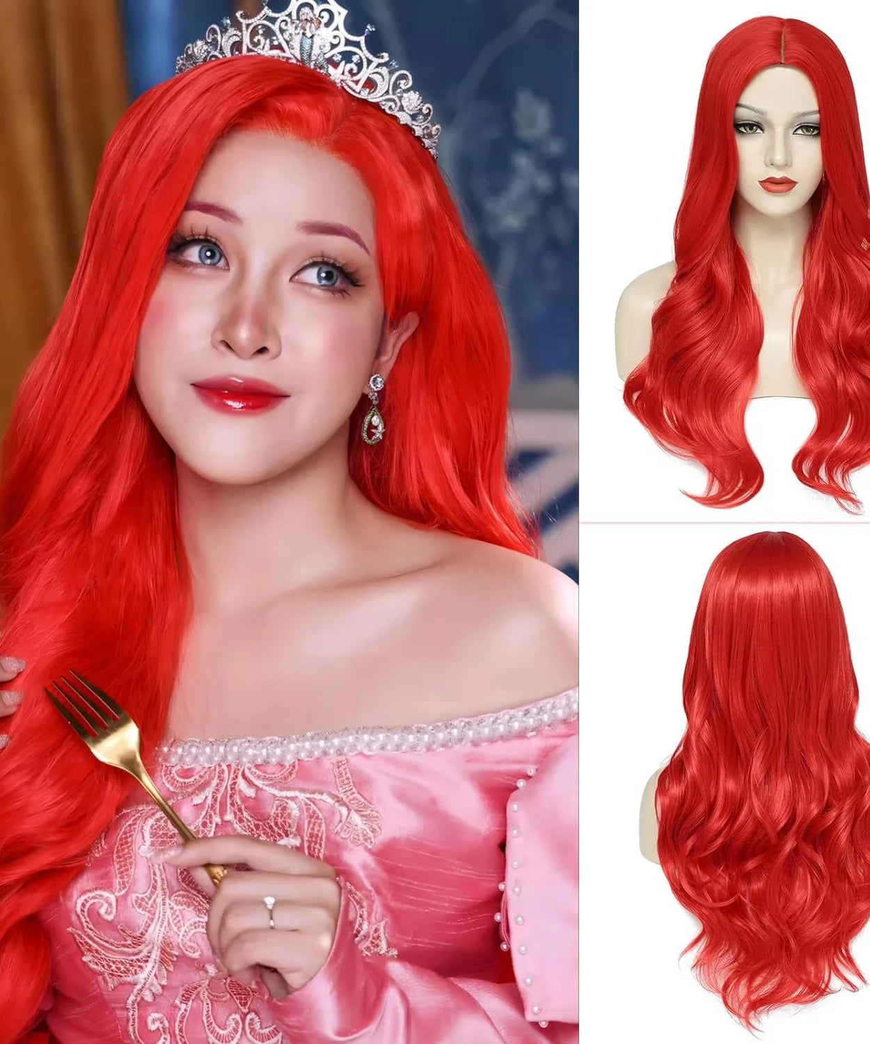 Big wavy light brown synthetic wig for Halloween cosplay, daily festive hair, high-temperature hair accessory