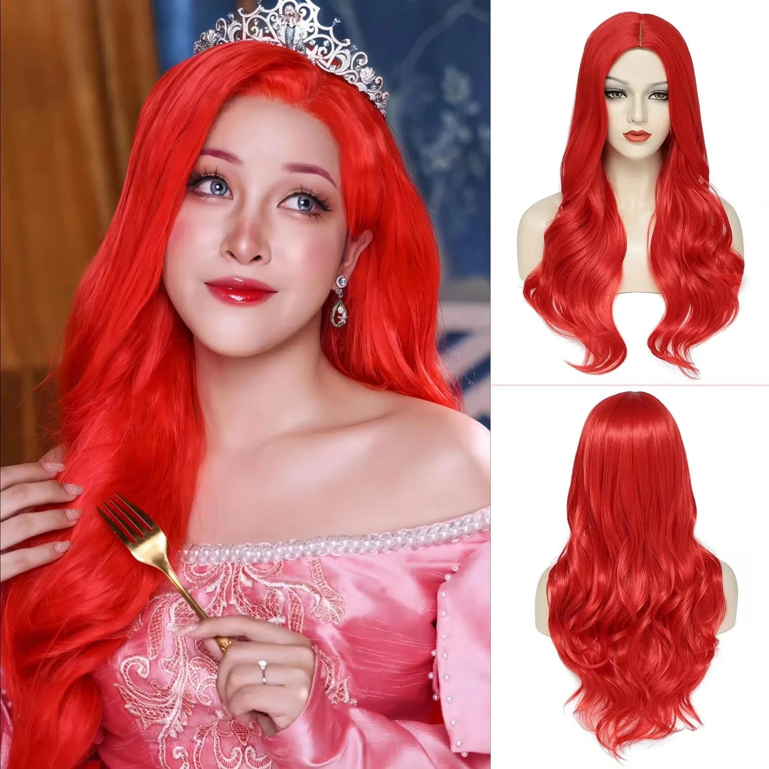 Big wavy light brown synthetic wig for Halloween cosplay, daily festive hair, high-temperature hair accessory