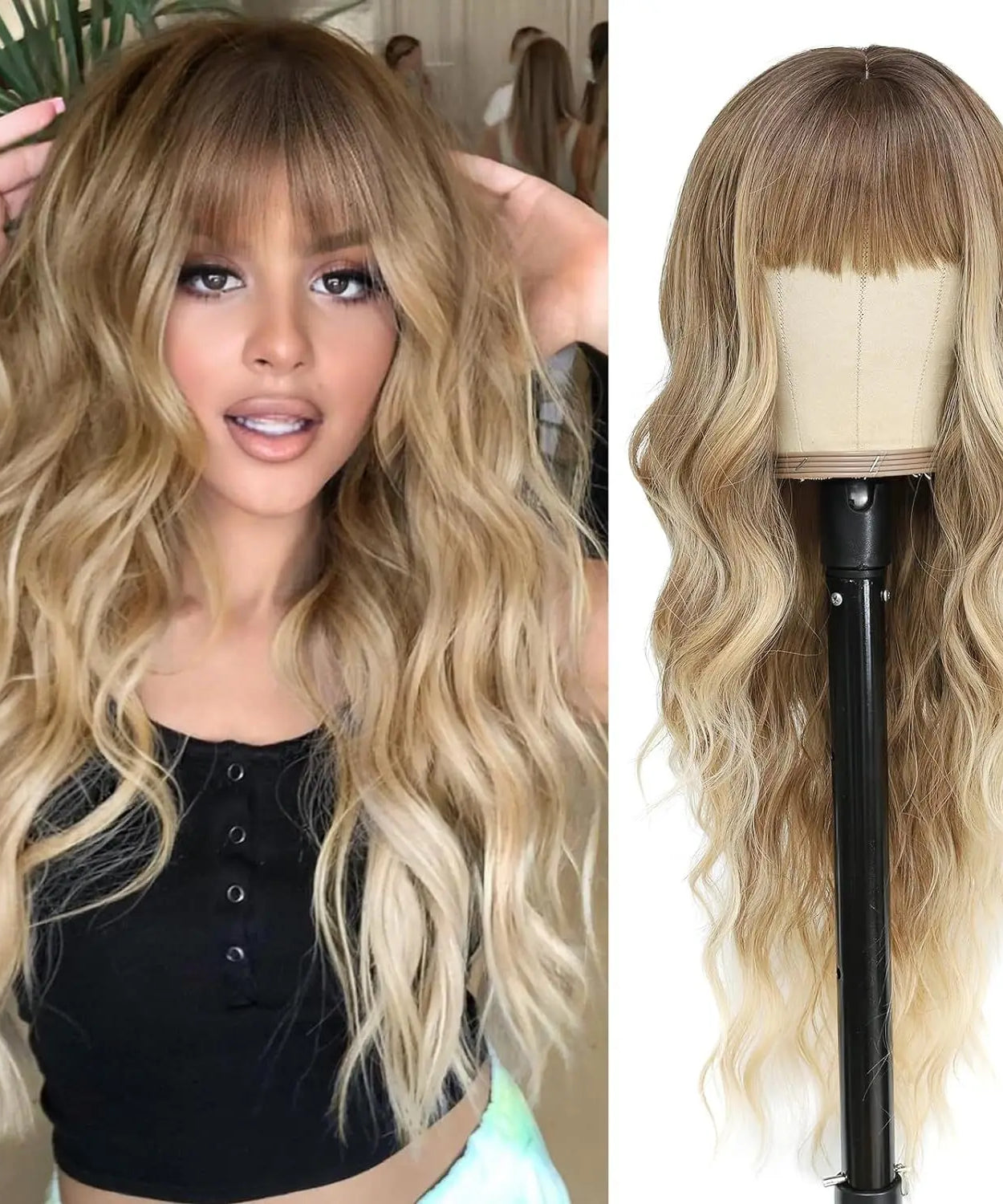 Synthetic Long Blonde Wigs with Bangs