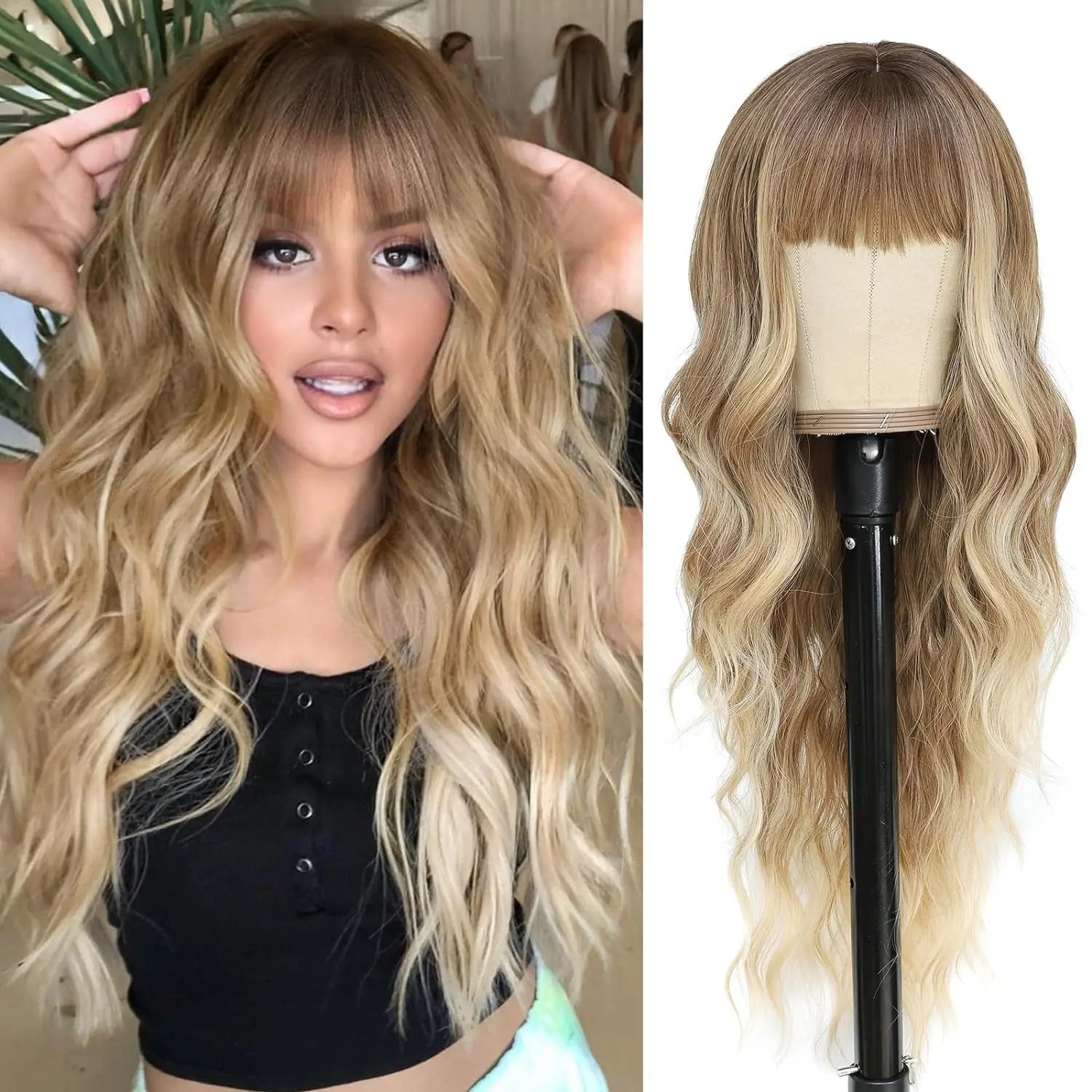 Synthetic Long Blonde Wigs with Bangs