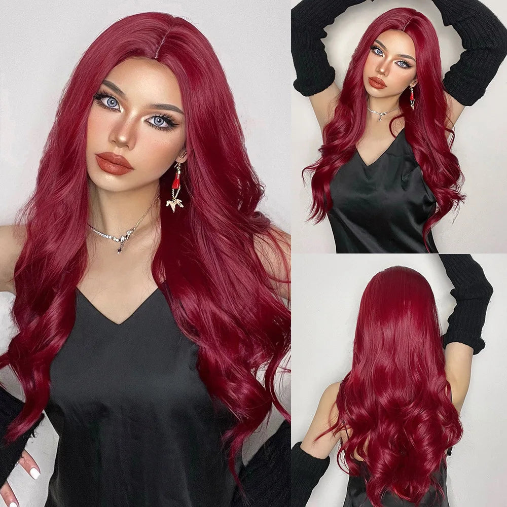 Big wavy light brown synthetic wig for Halloween cosplay, daily festive hair, high-temperature hair accessory
