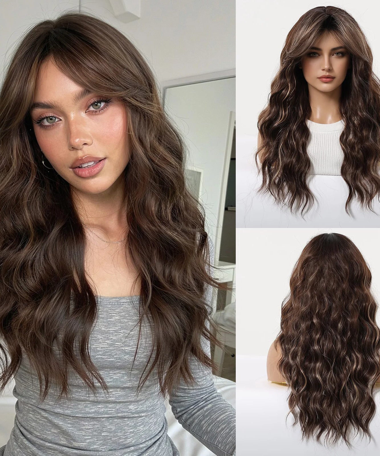 Long Wavy Wig with Bangs Light Blonde Body Wave