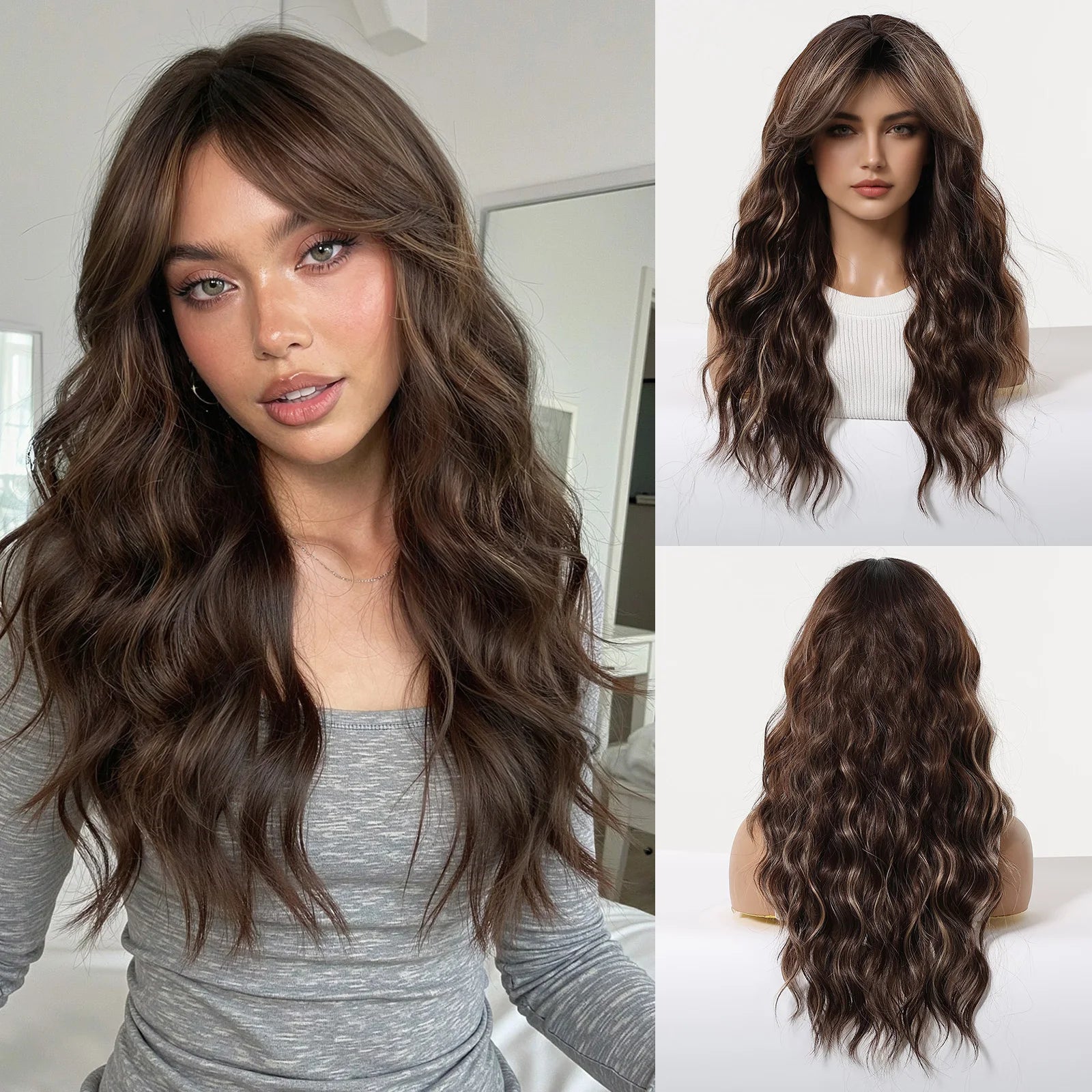 Long Wavy Wig with Bangs Light Blonde Body Wave