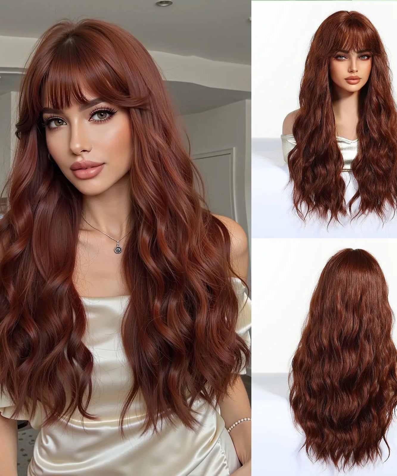 EASIHAIR Long Curly Synthetic Wigs with Bangs