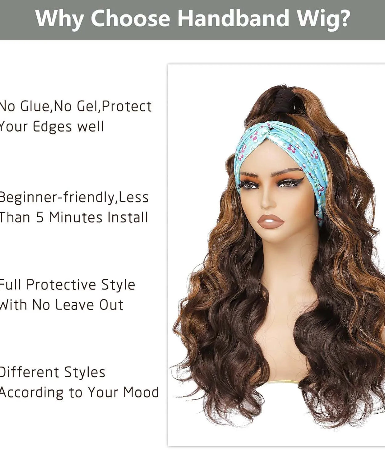 Synthetic Long Wavy Headband Wig for Women