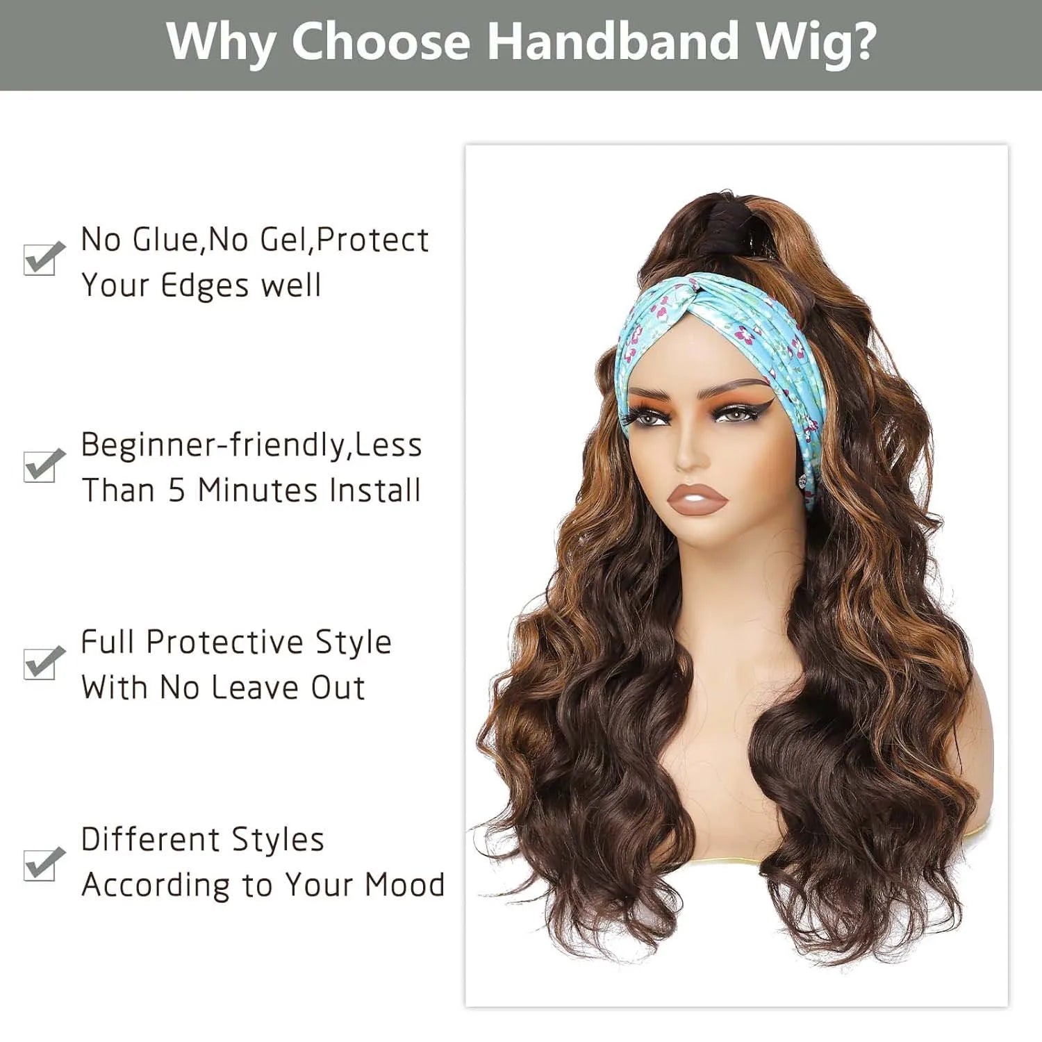 Synthetic Long Wavy Headband Wig for Women