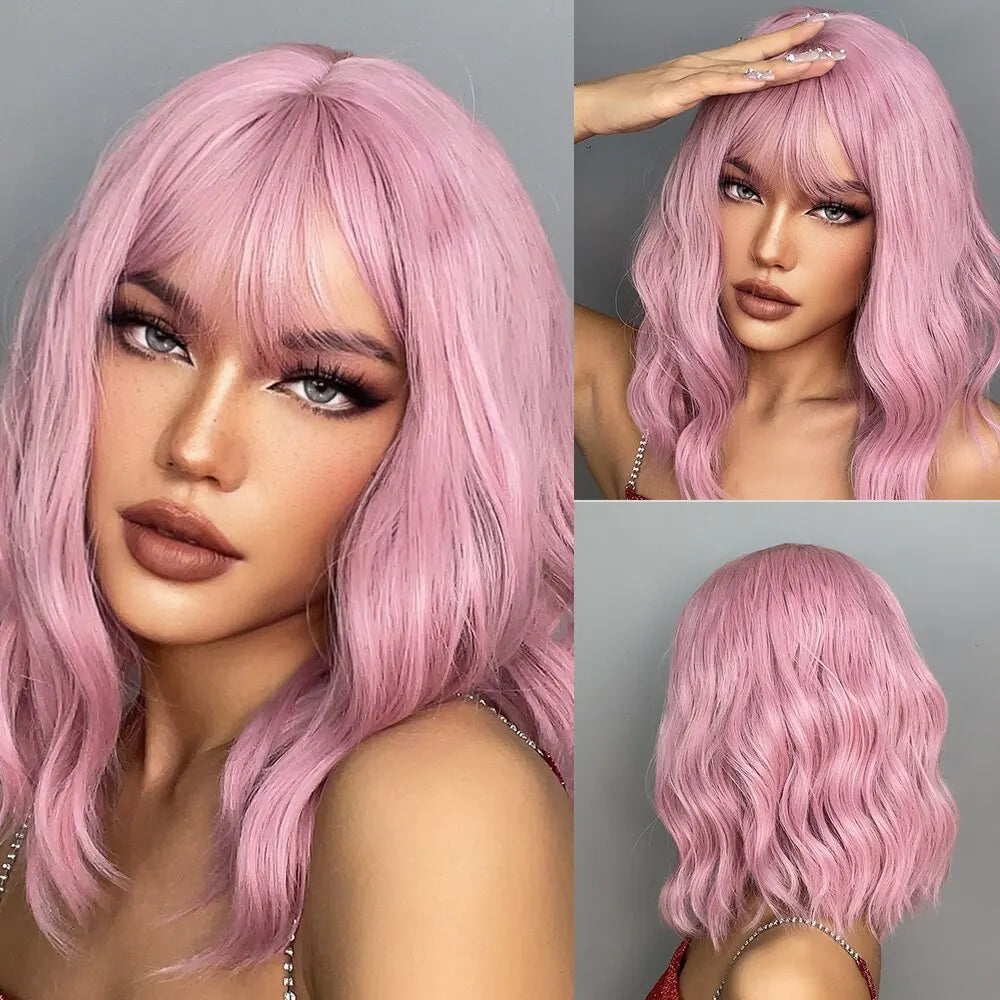 Short Wavy Bob Wigs for Women Dark Brown