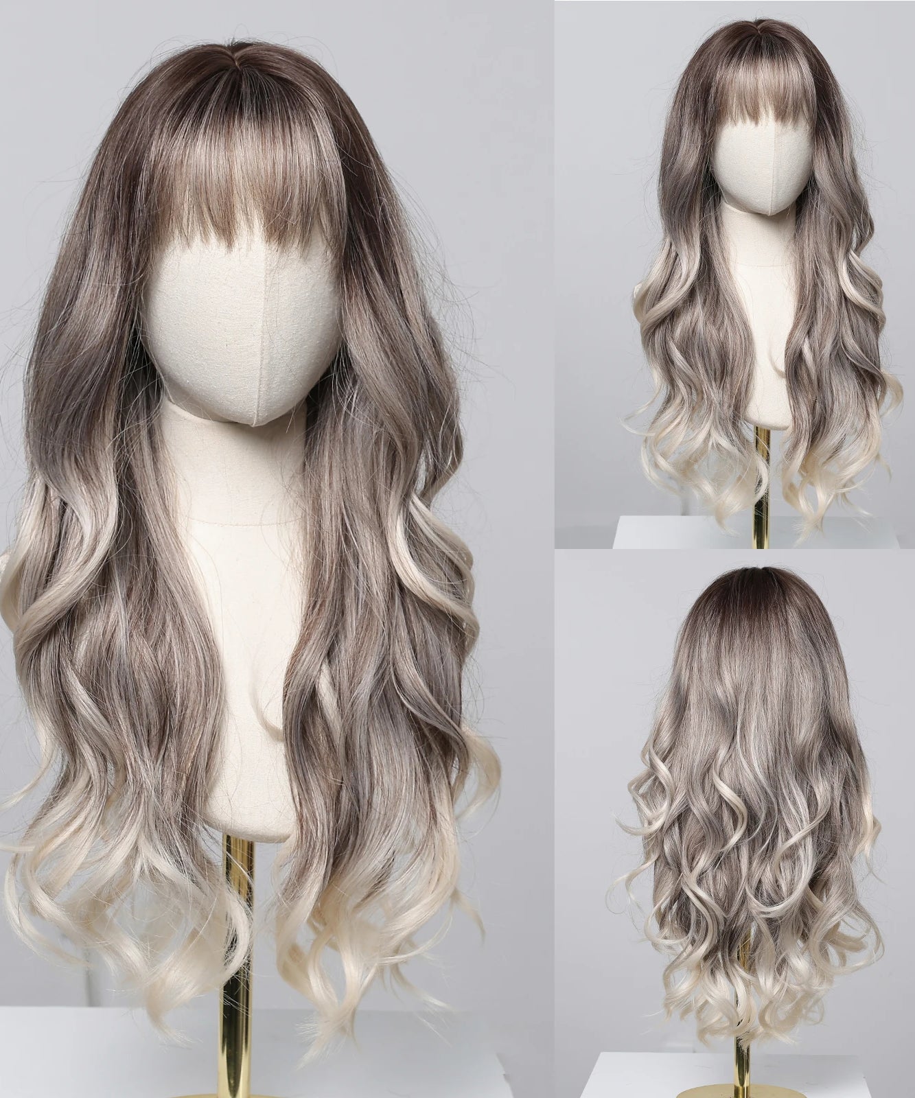 EASIHAIR Long Curly Synthetic Wigs with Bangs