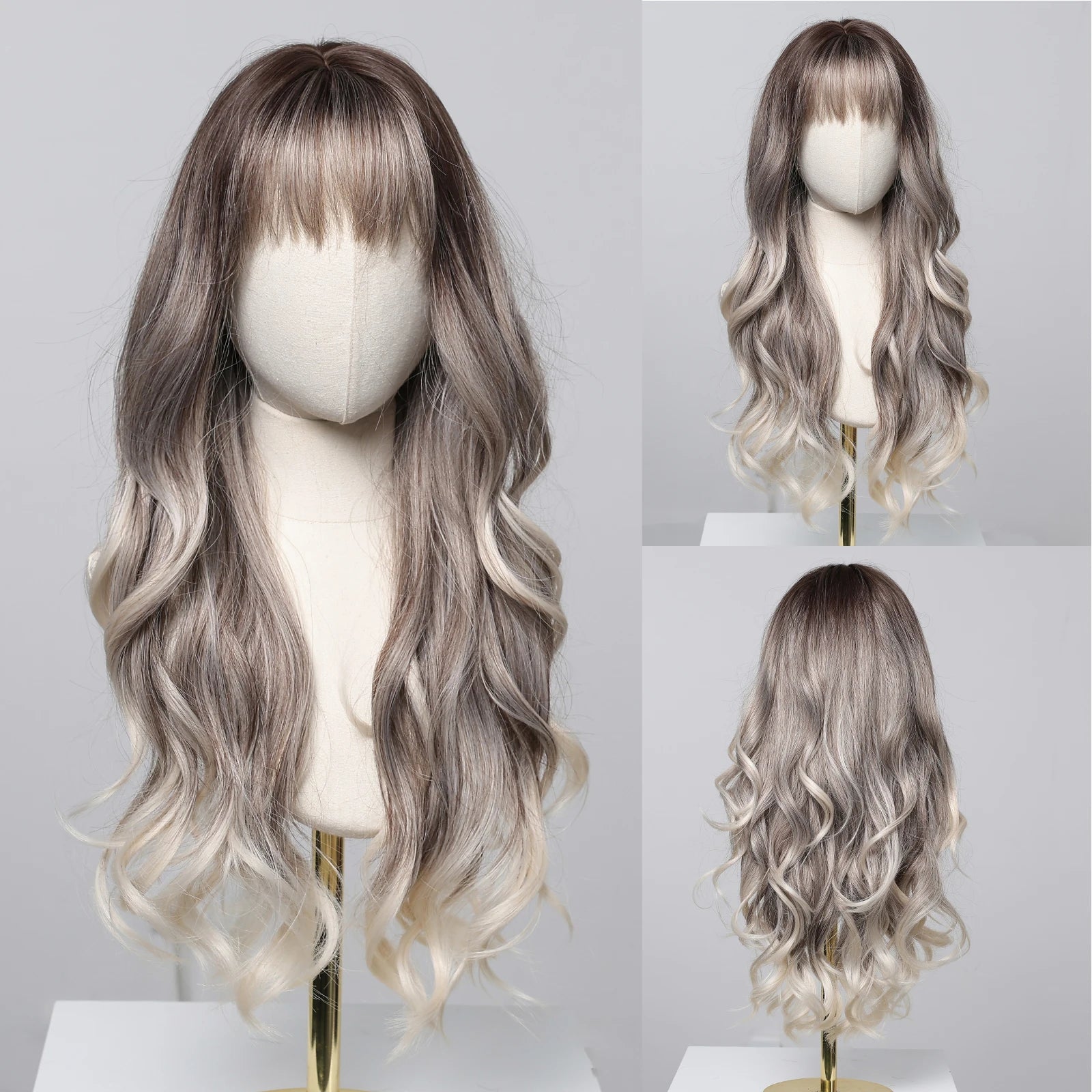 EASIHAIR Long Curly Synthetic Wigs with Bangs