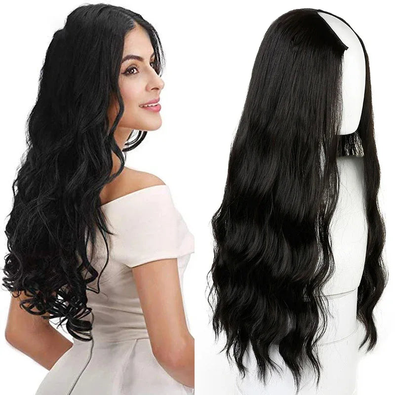 Long Wavy Culry U-Shaped Half Wig for Women