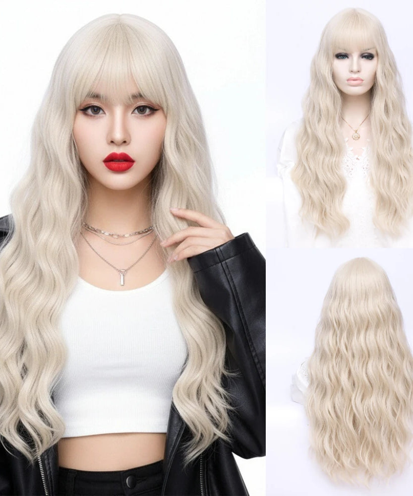 Women’s Long Wavy Synthetic Blonde Wig r