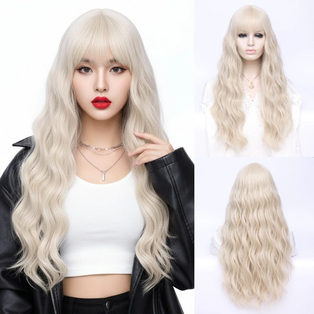 Women’s Long Wavy Synthetic Blonde Wig r
