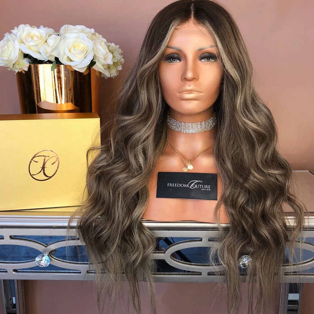 Synthetic Hair Wig Middle Part Curly Wig Brown