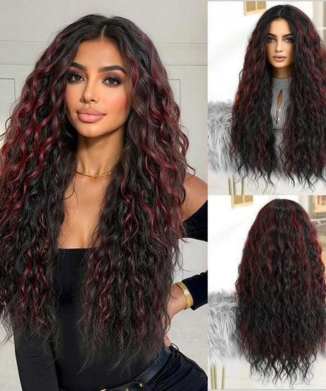 EASIHAIR Long Curly Synthetic Wigs with Bangs