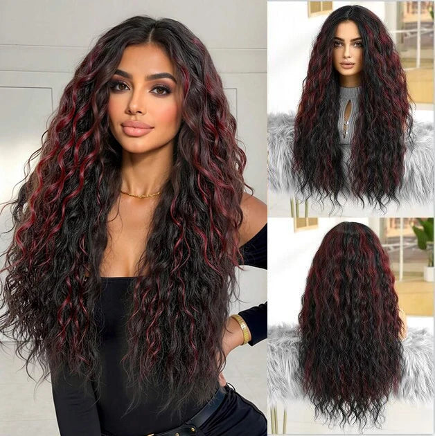 EASIHAIR Long Curly Synthetic Wigs with Bangs