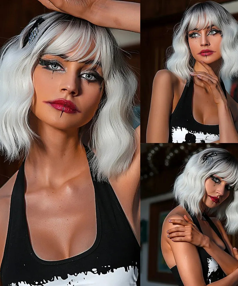 Short Wavy Bob Wigs for Women Dark Brown