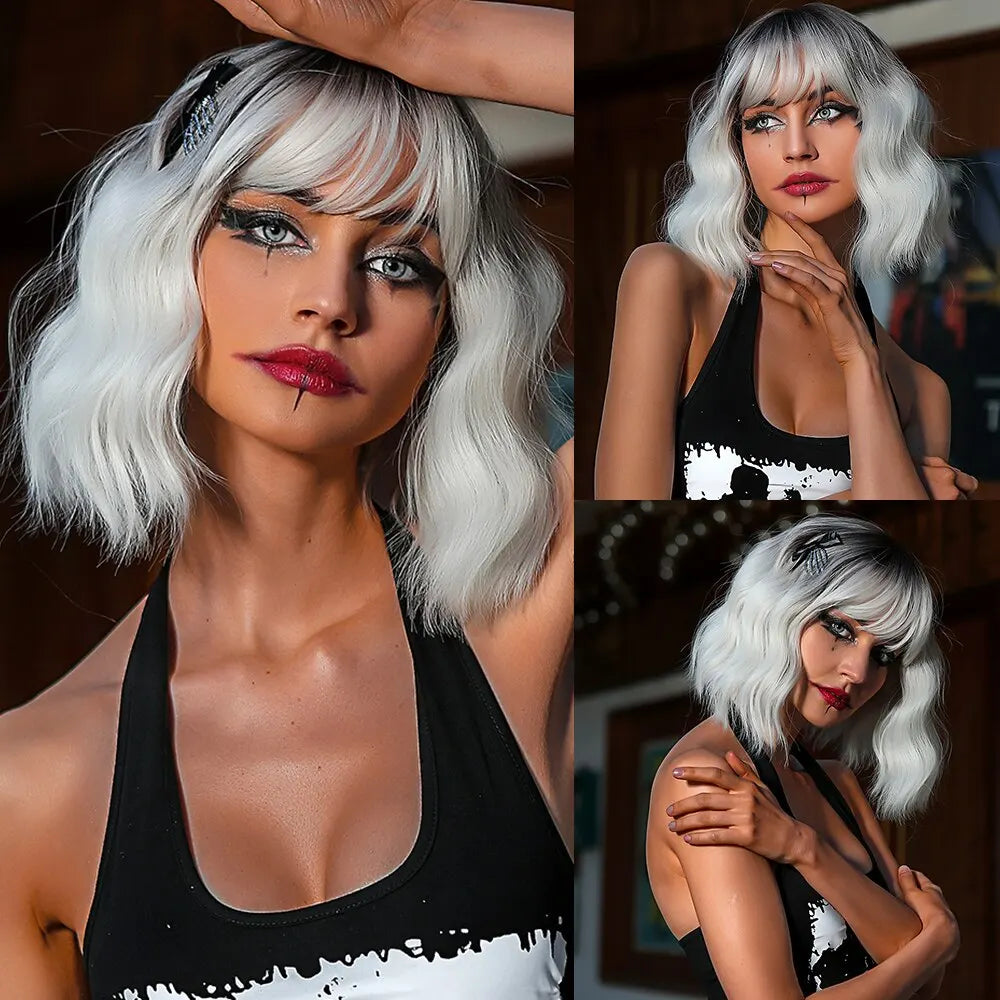 Short Wavy Bob Wigs for Women Dark Brown