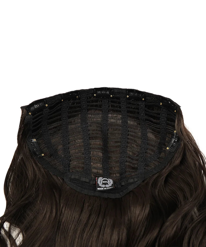 24Inch Synthetic Long Wavy Head Tied 3/4 Half Wigs for Women With Clips In Curly Hair Extension Black Hairpieces Wigs Daily Use