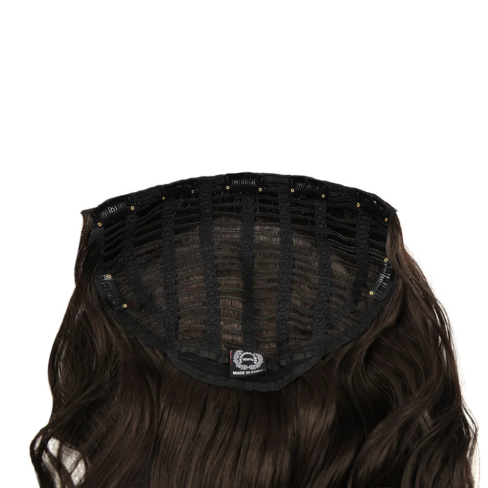 24Inch Synthetic Long Wavy Head Tied 3/4 Half Wigs for Women With Clips In Curly Hair Extension Black Hairpieces Wigs Daily Use