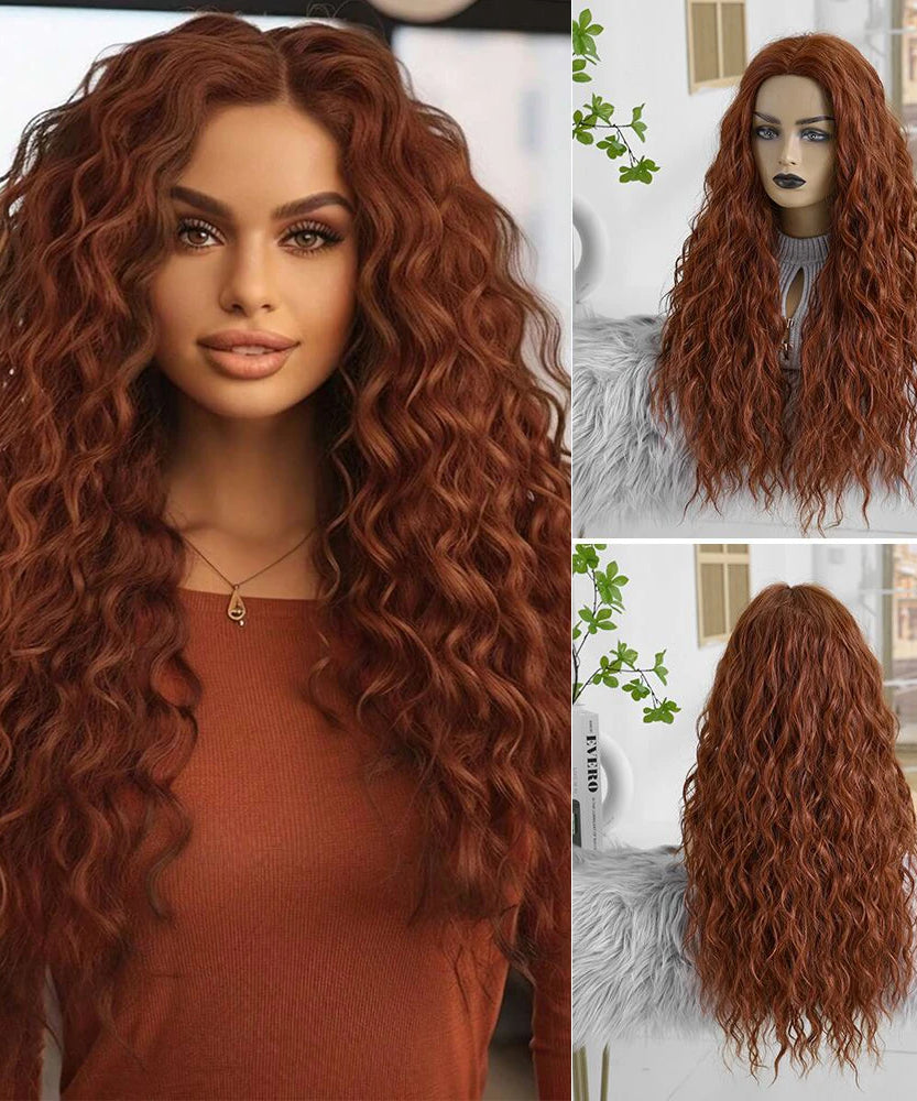 EASIHAIR Long Curly Synthetic Wigs with Bangs
