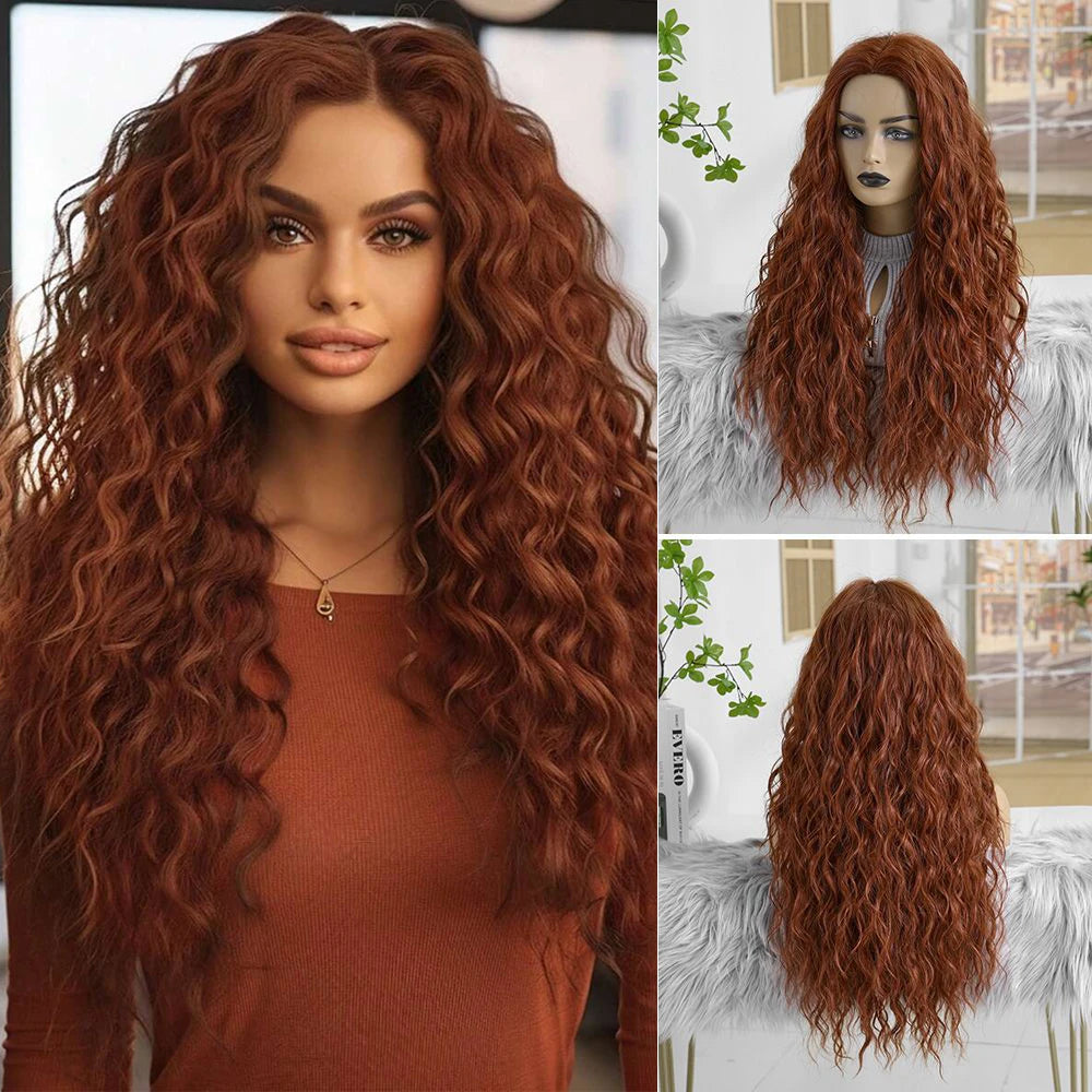 EASIHAIR Long Curly Synthetic Wigs with Bangs