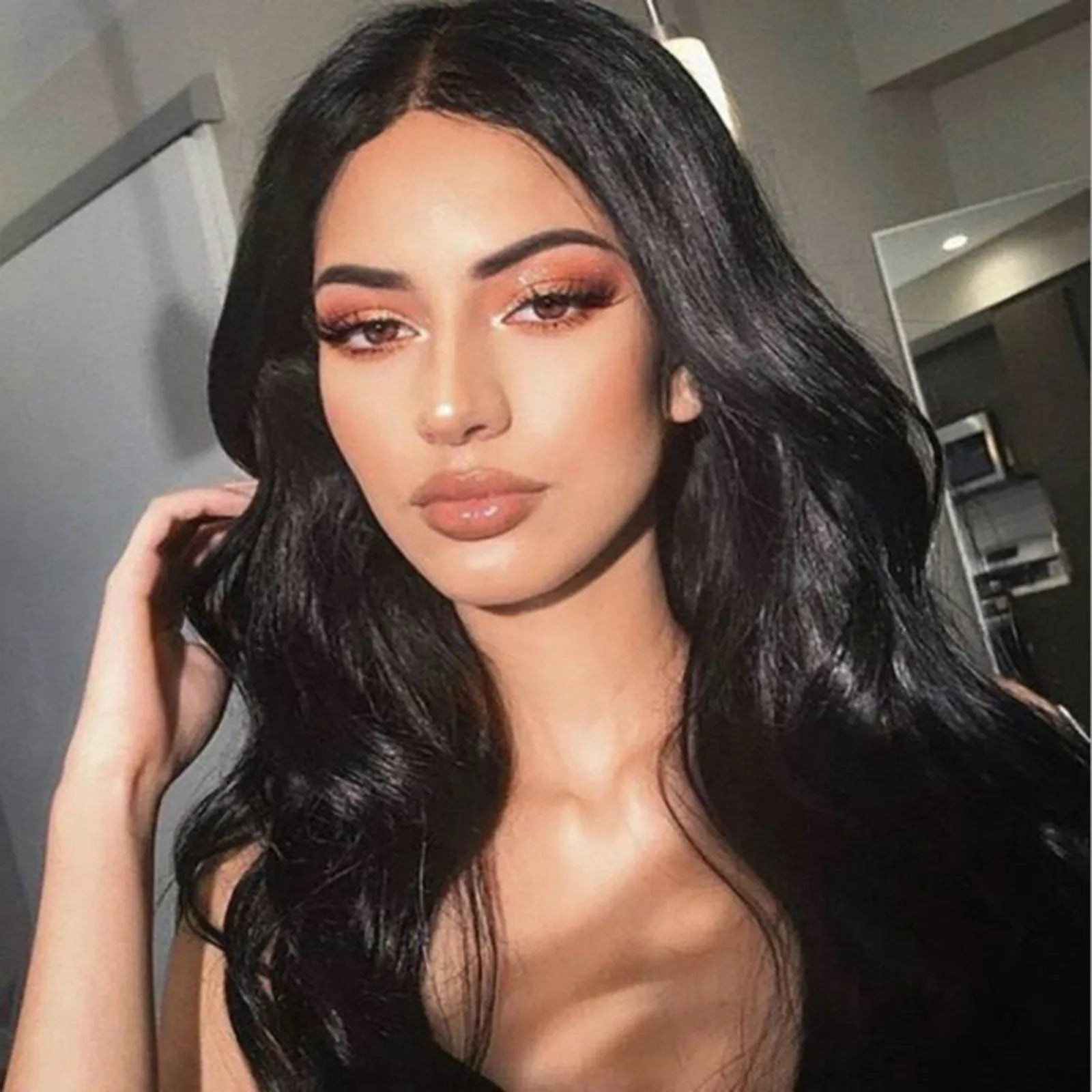 Premium Natural Black Wavy Synthetic Wig  for Women