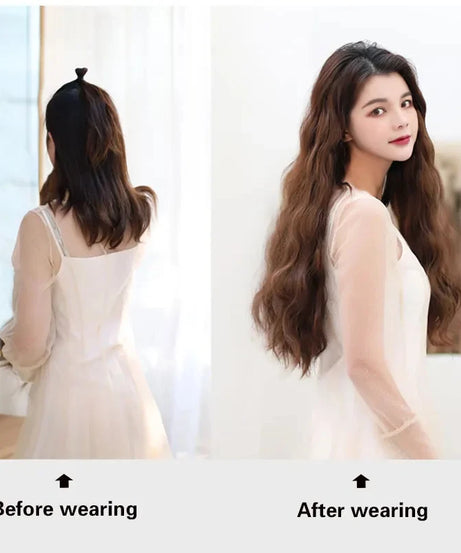 Long Wavy Culry U-Shaped Half Wig for Women