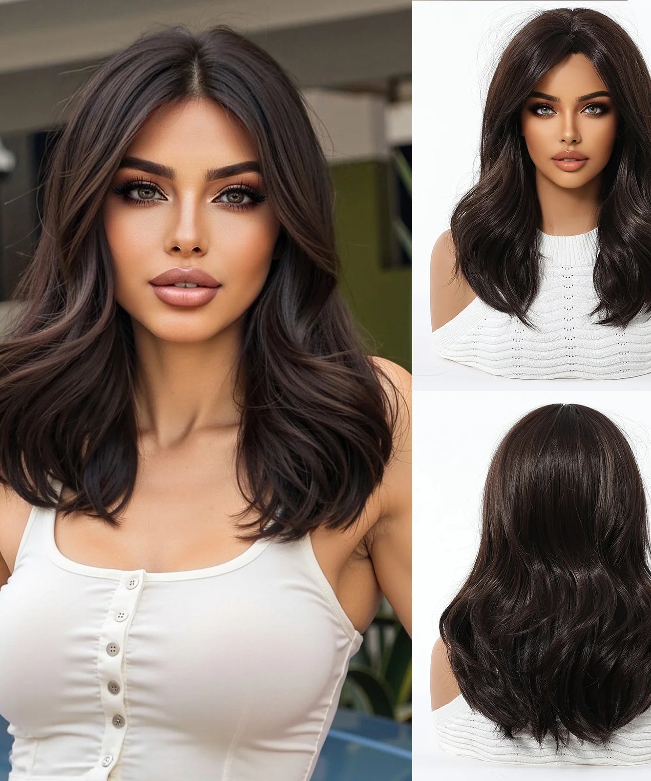 Blonde Brown Highlights Wigs Medium Length