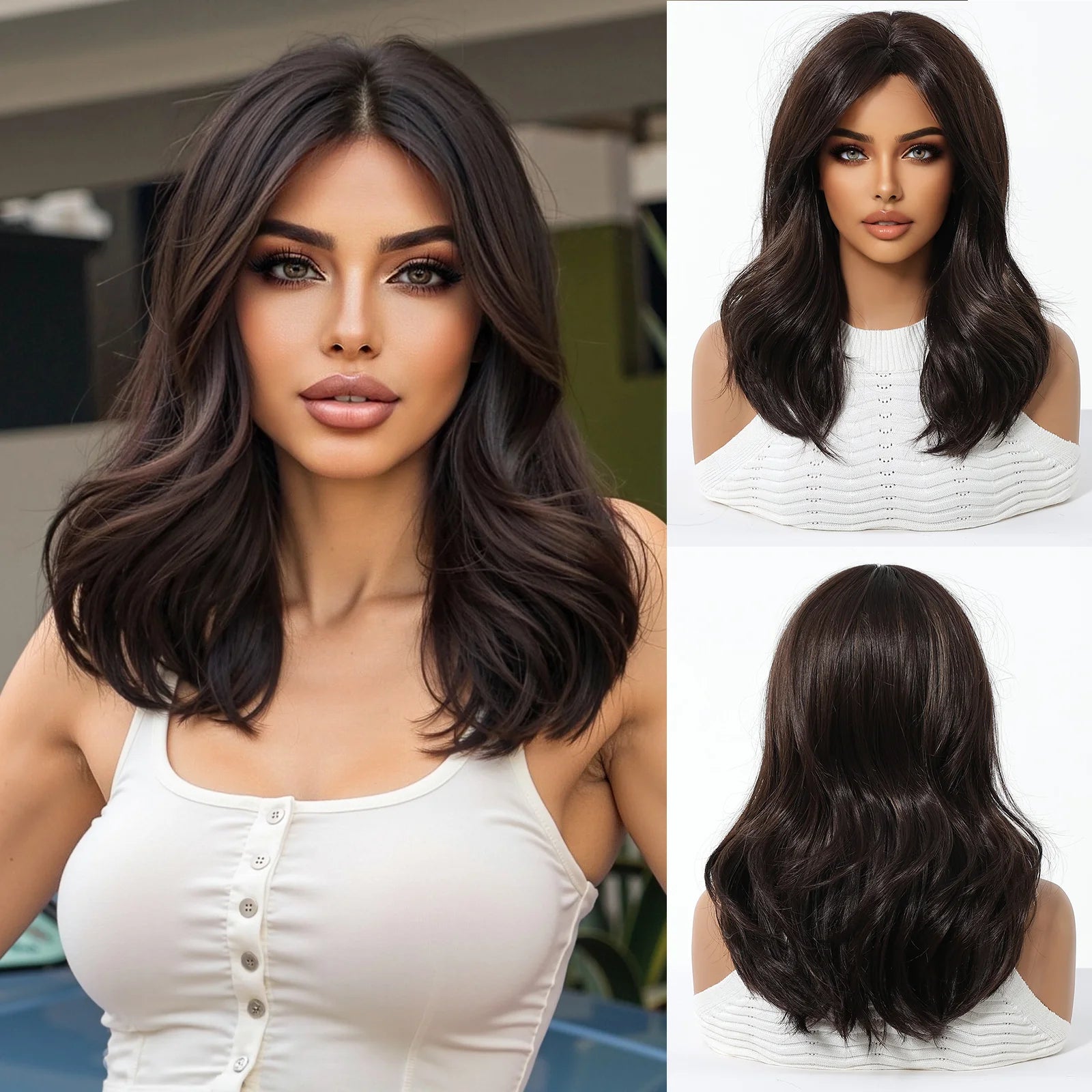 Blonde Brown Highlights Wigs Medium Length