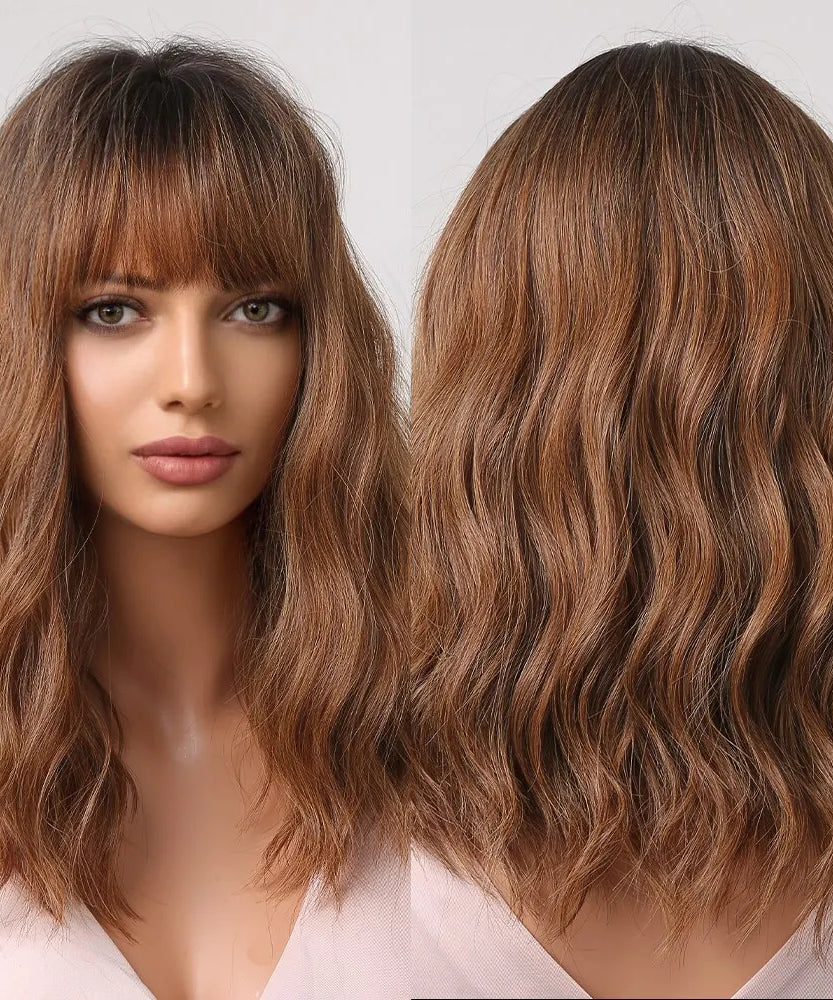 Short Wavy Bob Wigs for Women Dark Brown