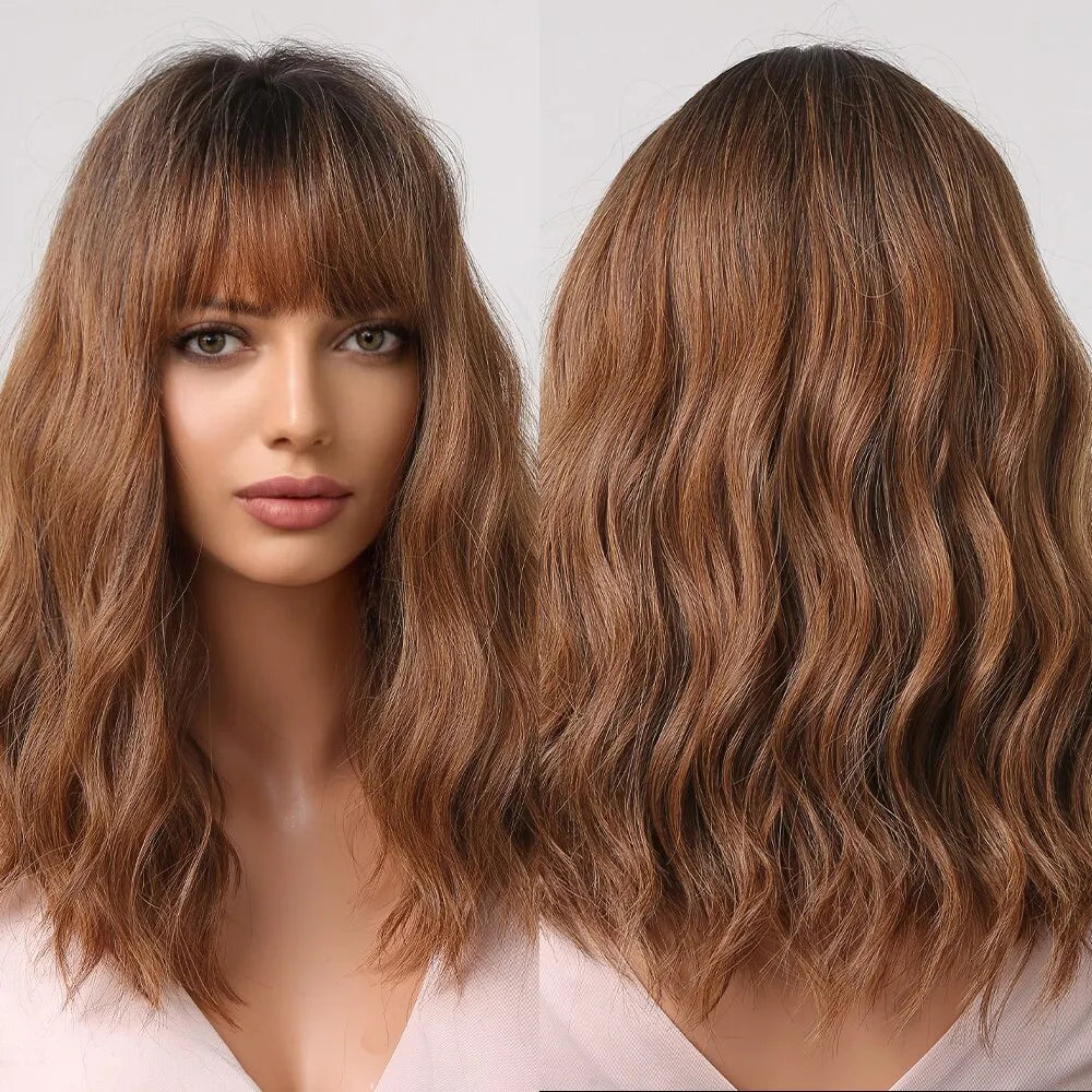Short Wavy Bob Wigs for Women Dark Brown