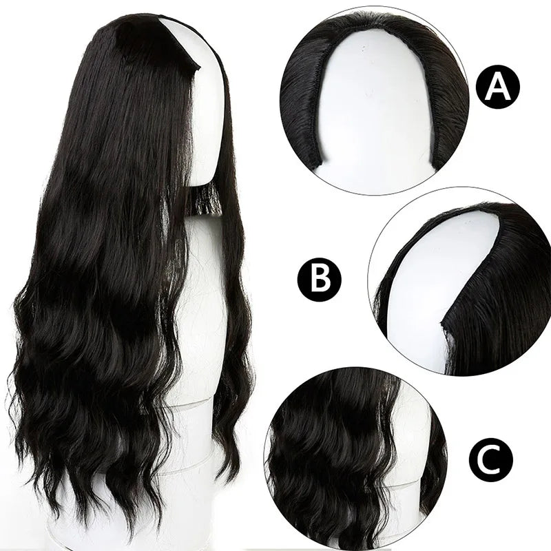 Long Wavy Culry U-Shaped Half Wig for Women