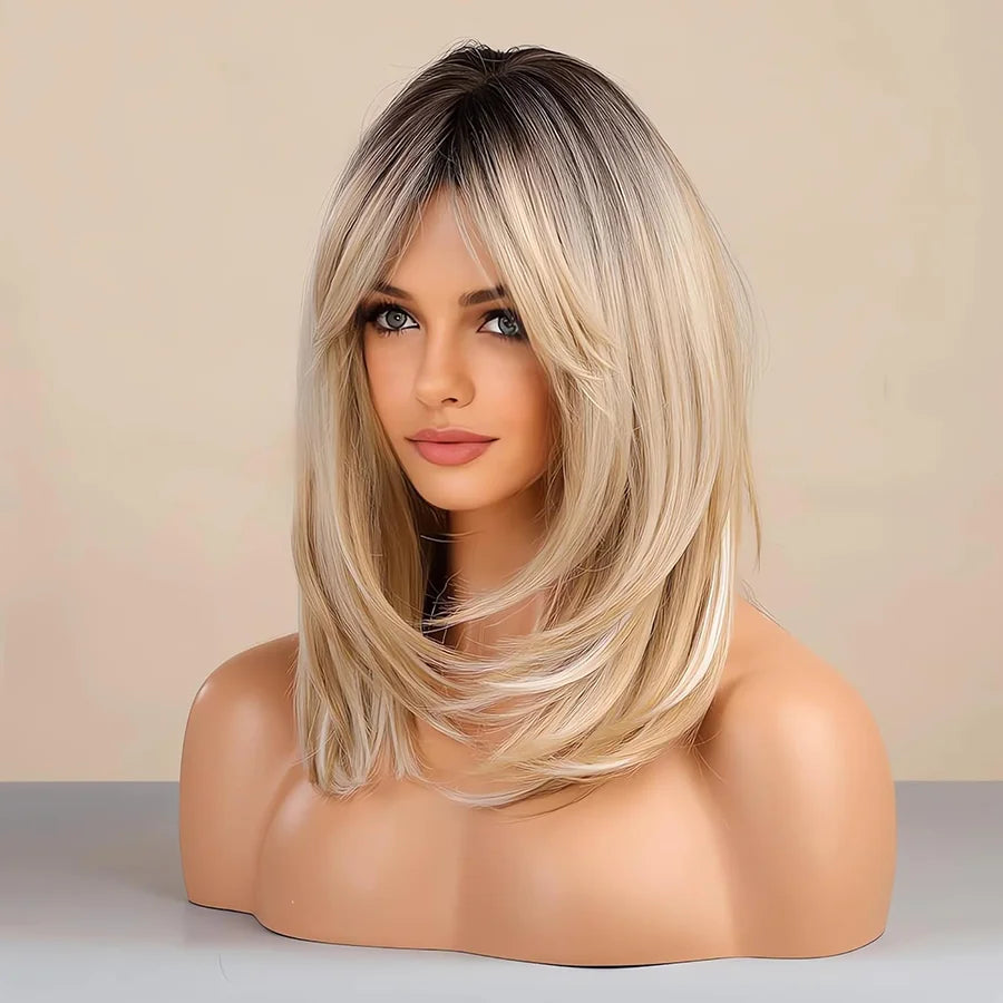 14 Inches Long Straight Blonde Layered Synthetic