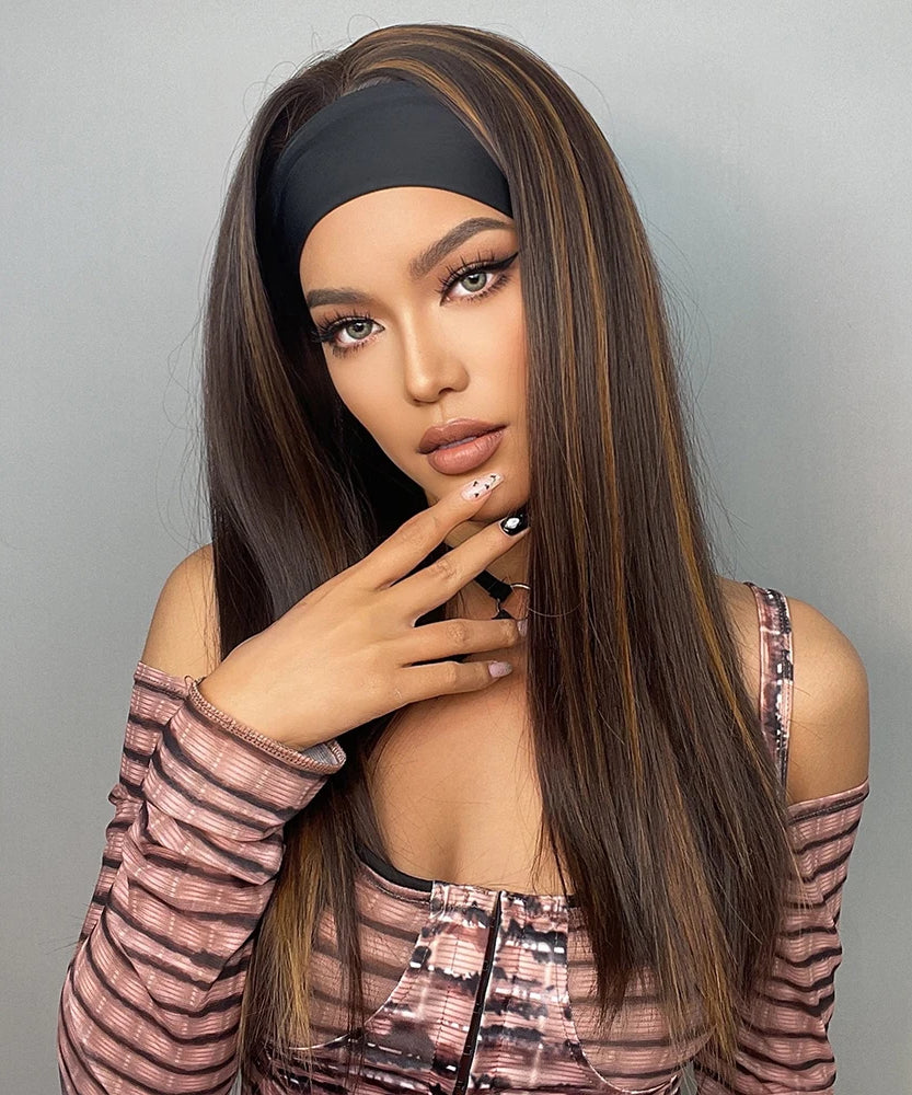 Long Straight Brown with Blonde Highlight