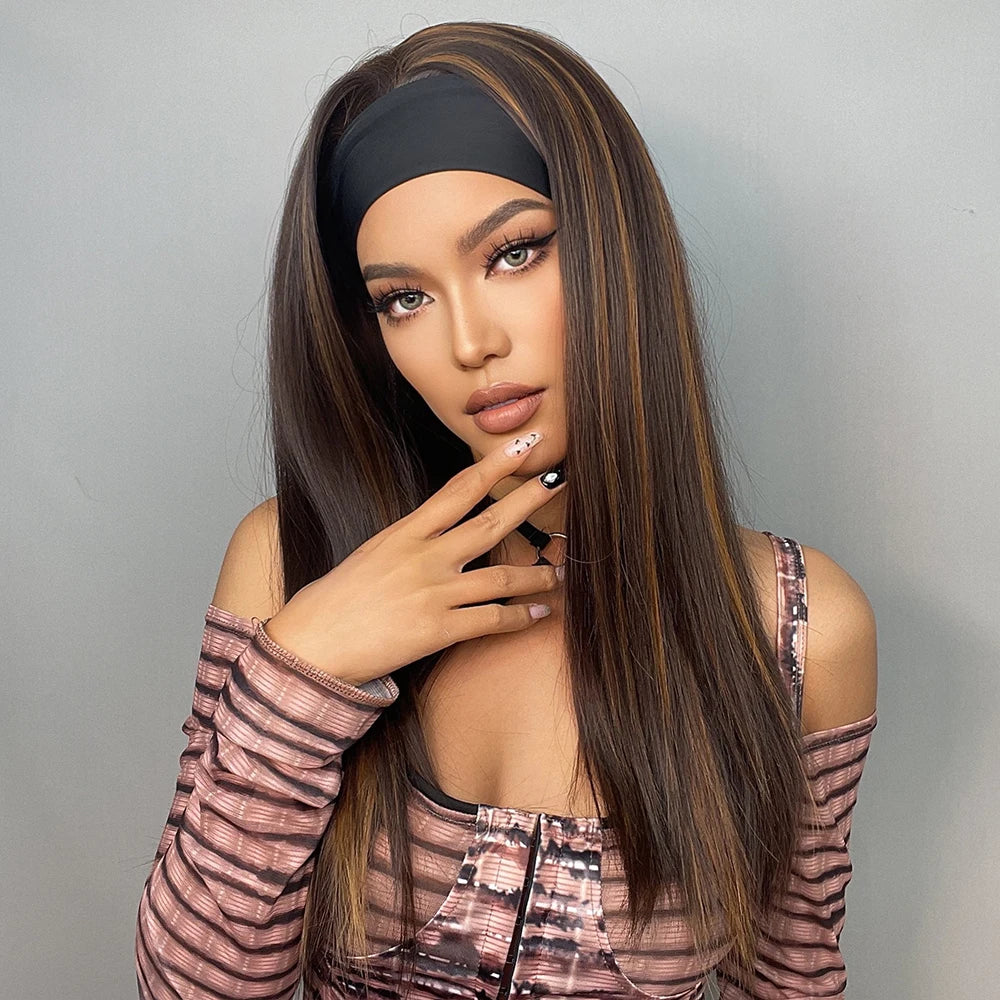 Long Straight Brown with Blonde Highlight