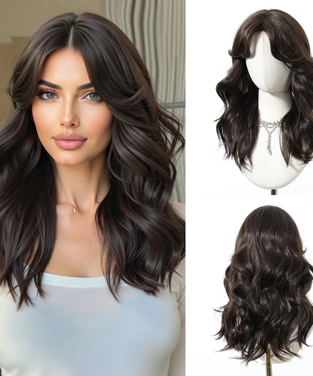 EASIHAIR Long Curly Synthetic Wigs with Bangs