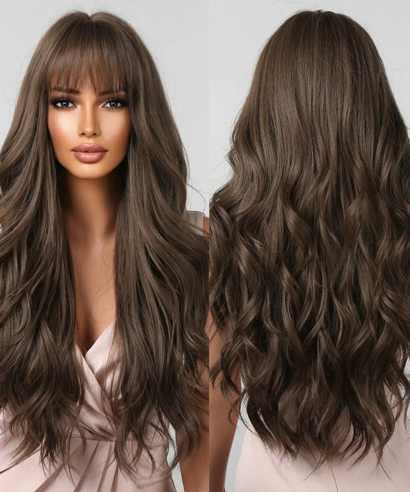 Brown Wavy Wigs for Women with Bangs Long Natural