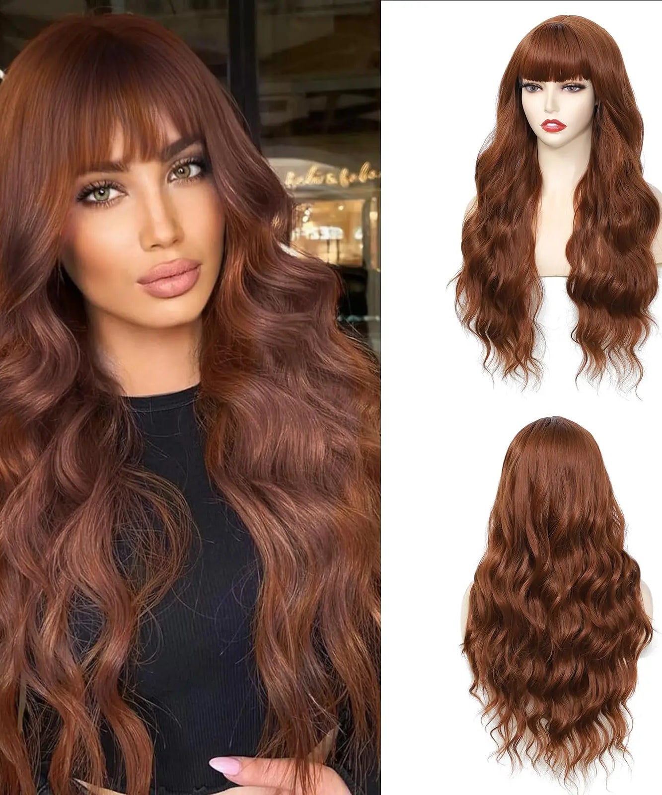 Big wavy light brown synthetic wig for Halloween cosplay, daily festive hair, high-temperature hair accessory