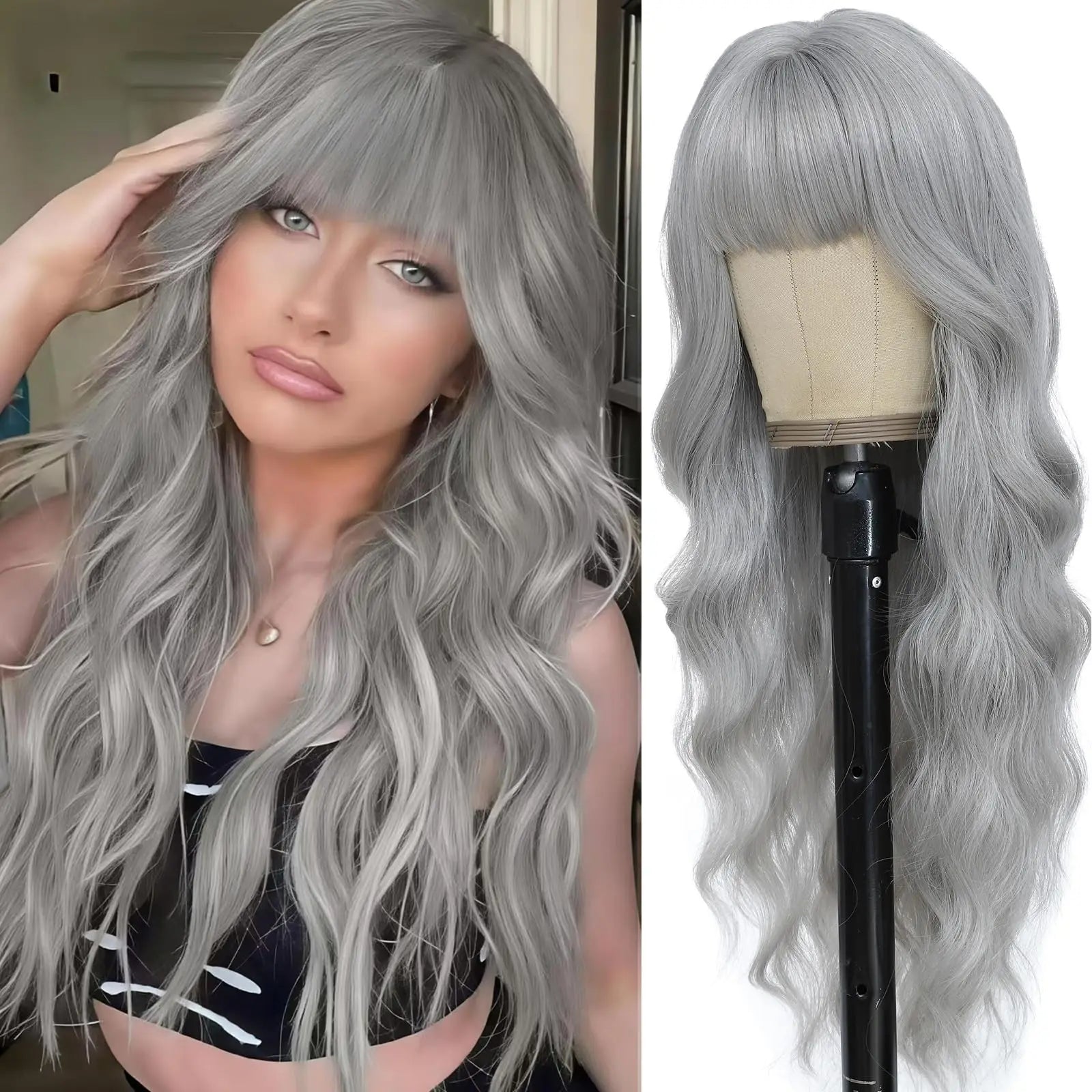 Big wavy light brown synthetic wig for Halloween cosplay, daily festive hair, high-temperature hair accessory