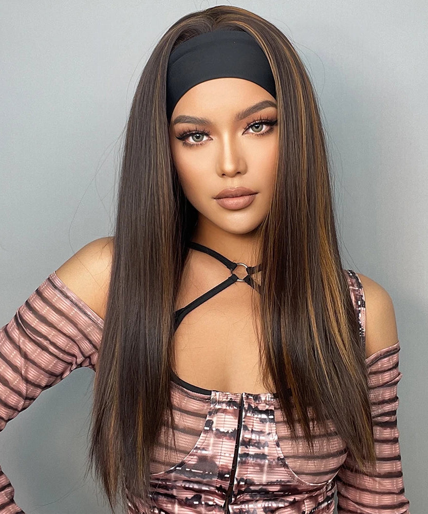 Long Straight Brown with Blonde Highlight