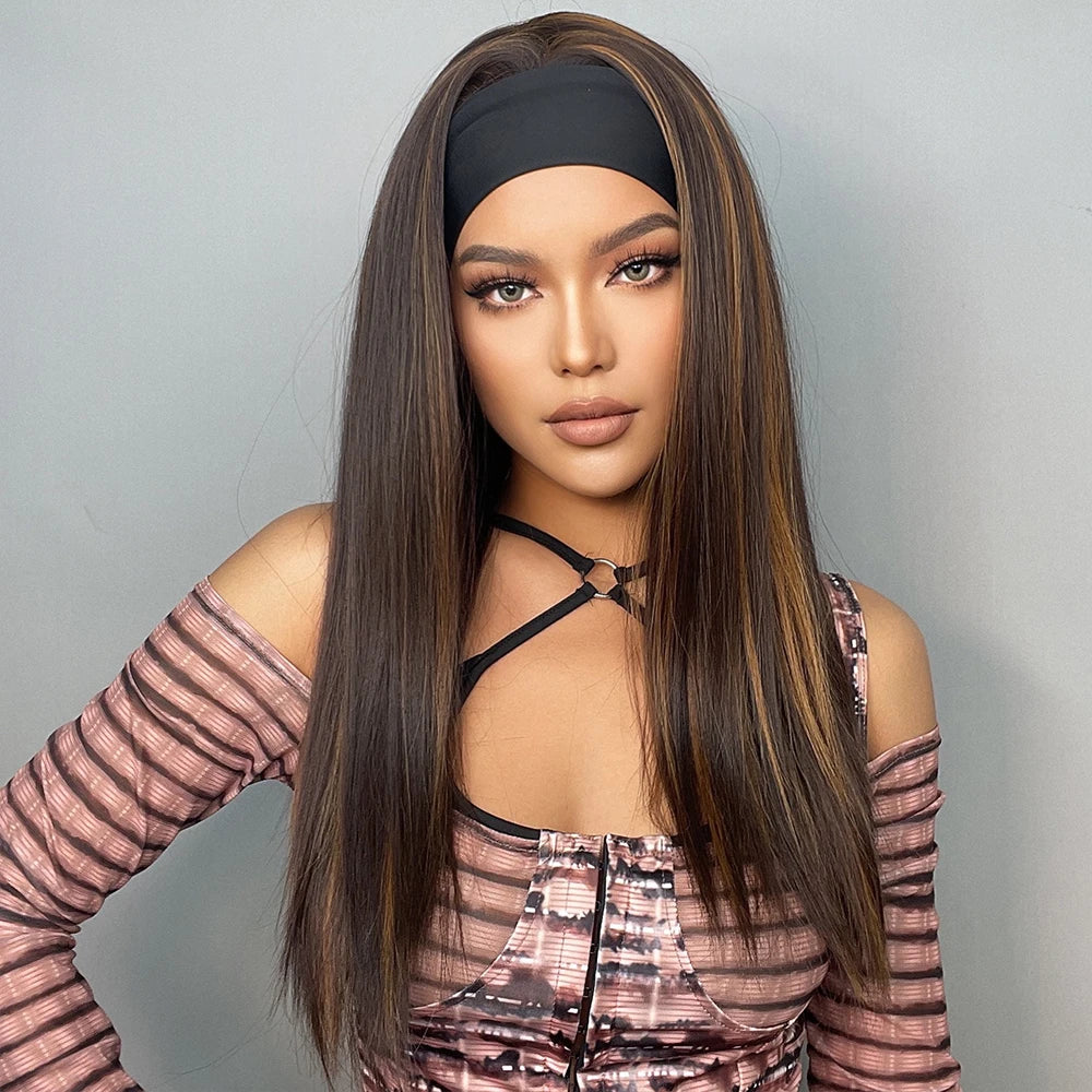 Long Straight Brown with Blonde Highlight