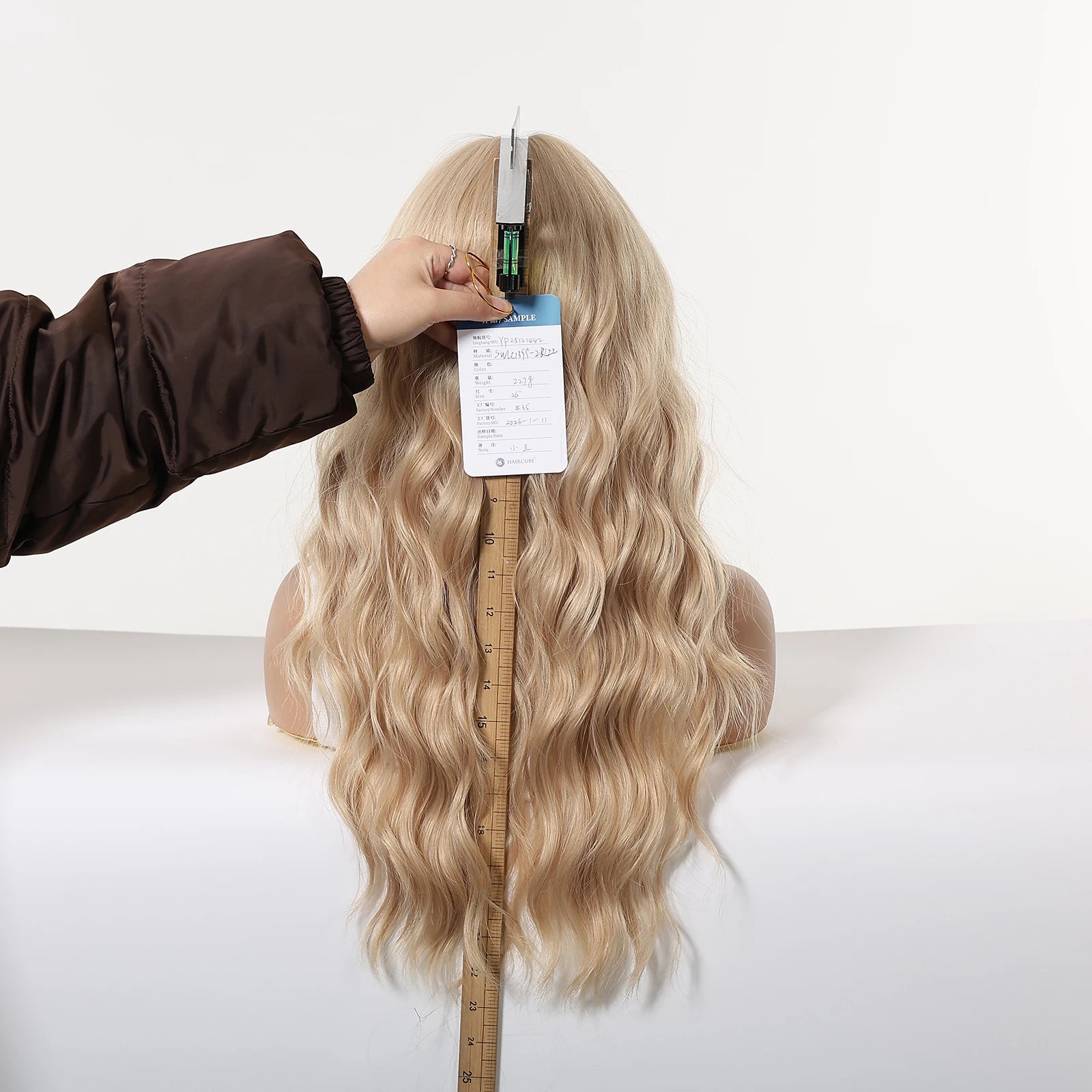Long Wavy Wig with Bangs Light Blonde Body Wave