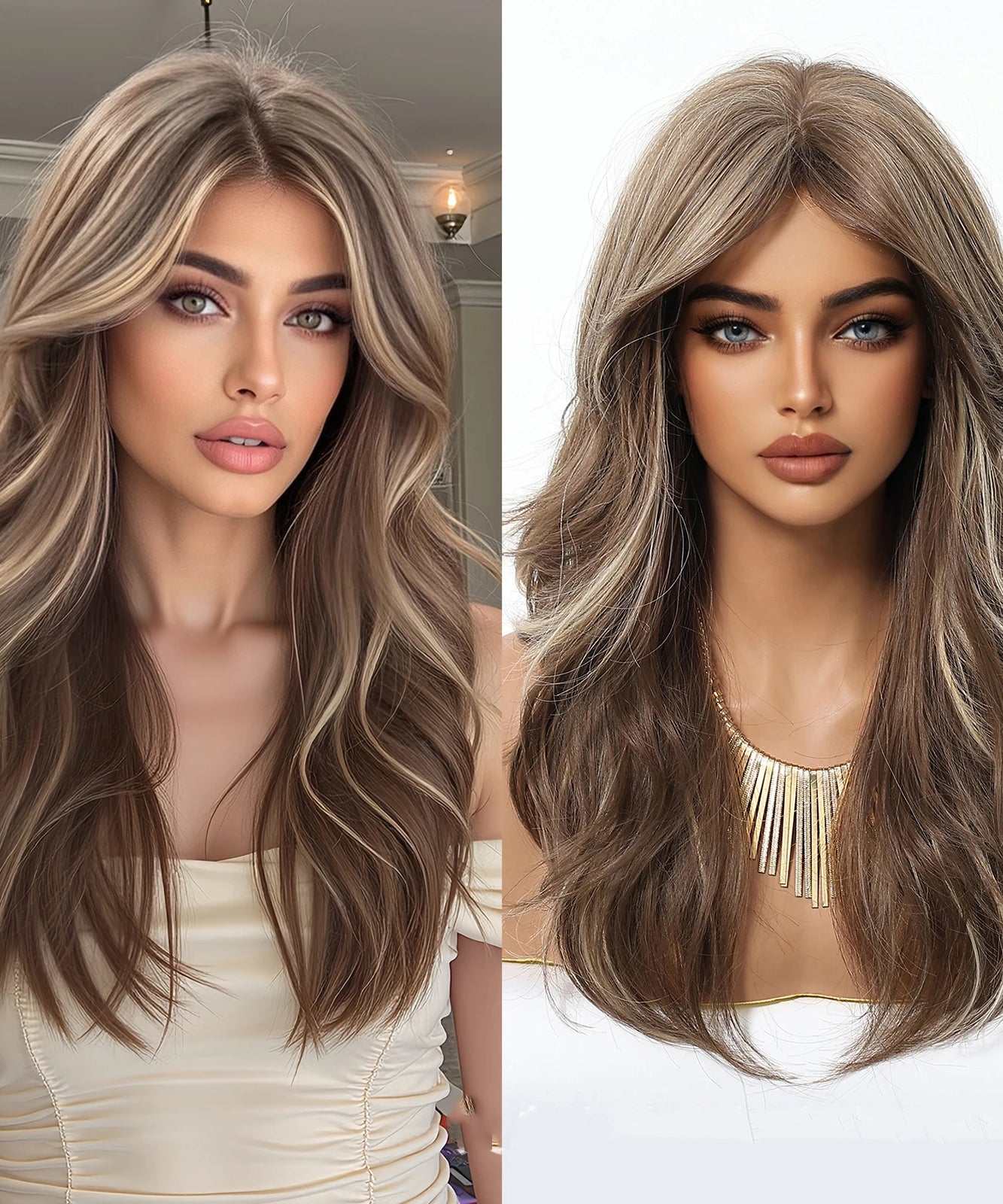 EASIHAIR Long Curly Synthetic Wigs with Bangs