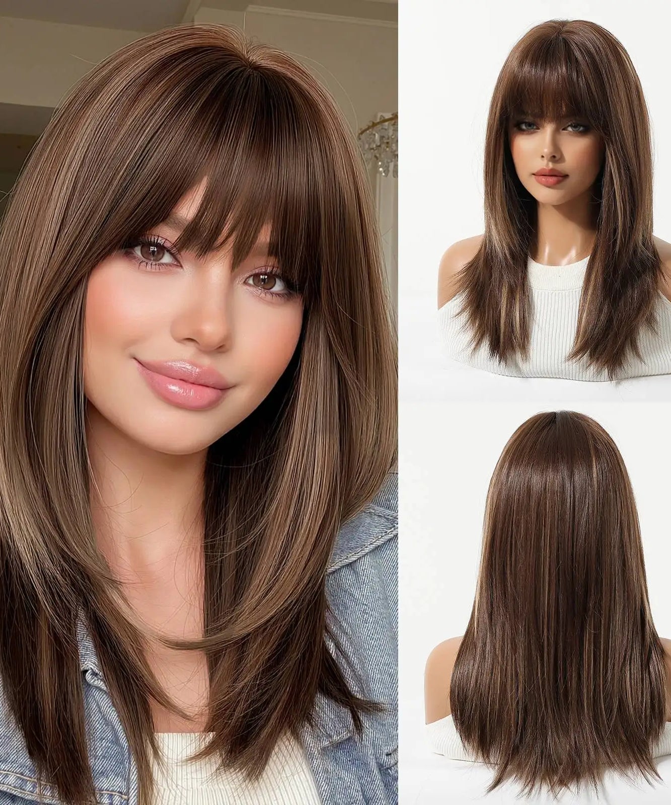 Blonde to Brown Ombre Long Straight Wig for Women