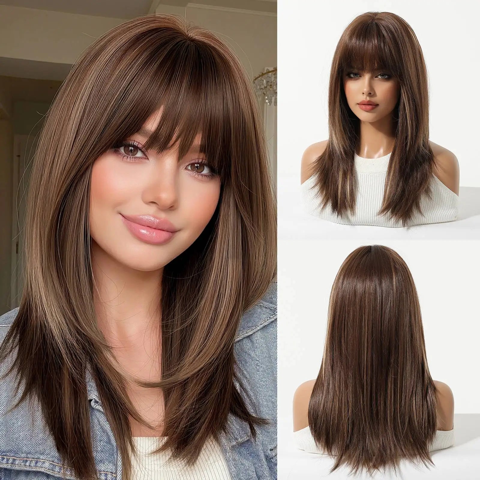 Blonde to Brown Ombre Long Straight Wig for Women