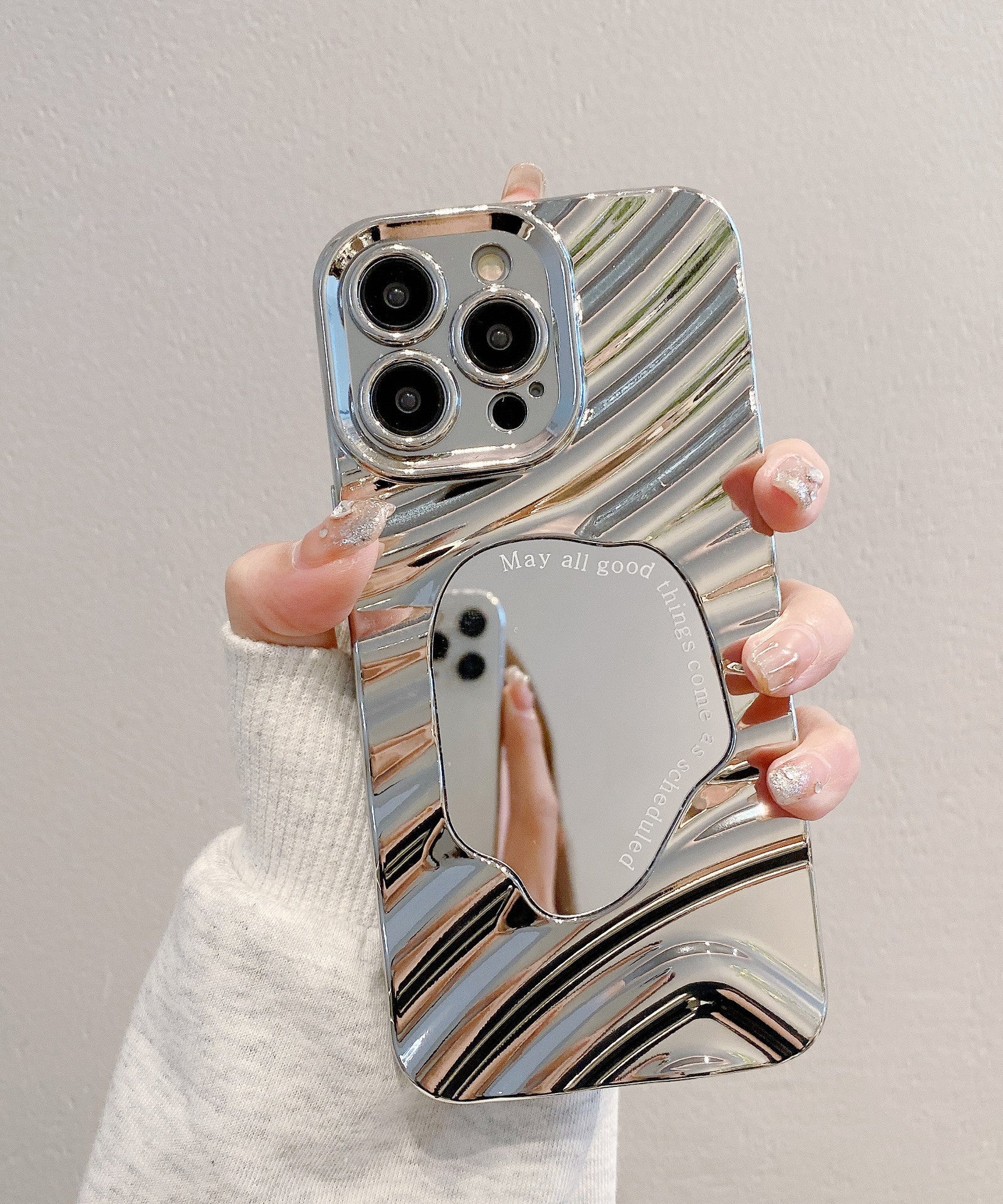 Advanced Silver Applicable To 16 Protective Case 15PROMAX Water Ripple Mirror Drop-resistant Phone Case