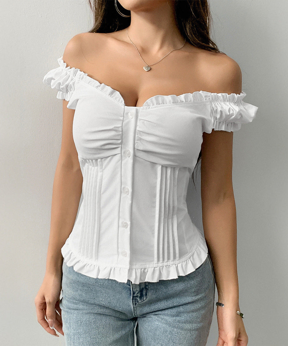 Women's Short-sleeved Wooden Ear Vest